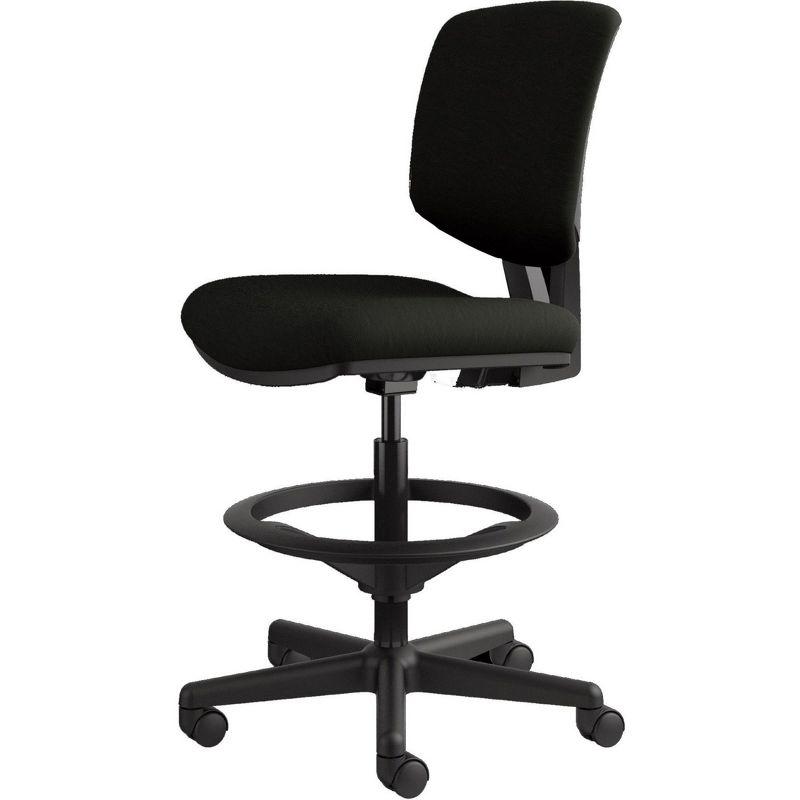 Black Leather Adjustable Task Stool with Casters