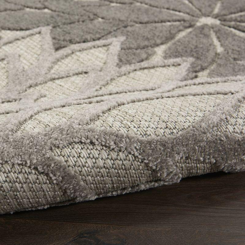 Nourison Aloha Floral Bloom Flatweave High-Low Indoor Outdoor Area Rug Silver Grey 5'3" x 7'5"