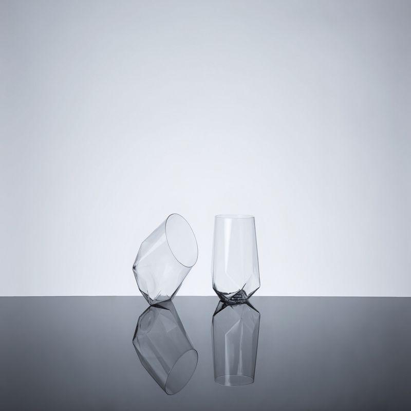 Viski Raye Faceted Crystal Wine Glasses Set of 2 - Premium Crystal Clear Glass, Modern Stemless, Wine Glass Gift Set, 20 oz
