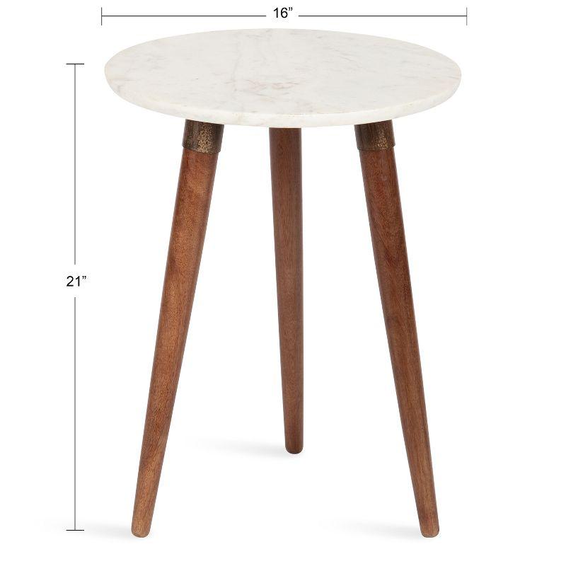 Walnut Brown and White Marble Round Side Table