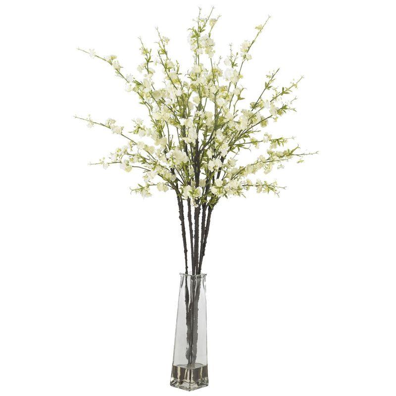 Nearly Natural Cherry Blossoms with Vase Silk Flower Arrangement, Red