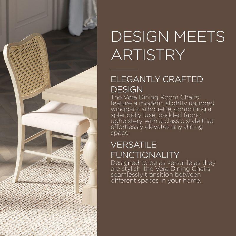 Maven Lane Vera Classical Wooden Dining Chair in Antiqued White Finish with Cream Weave Upholstery, Set of 2