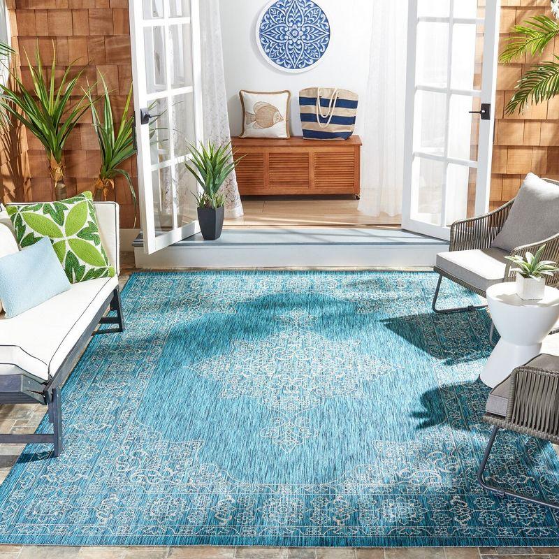 Teal & Ivory Reversible Easy-Care Rectangular Outdoor Rug 9' x 12'