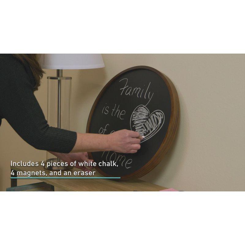Inbox Zero Round Magnetic Wall Chalkboard With Rustic Brown Frame
