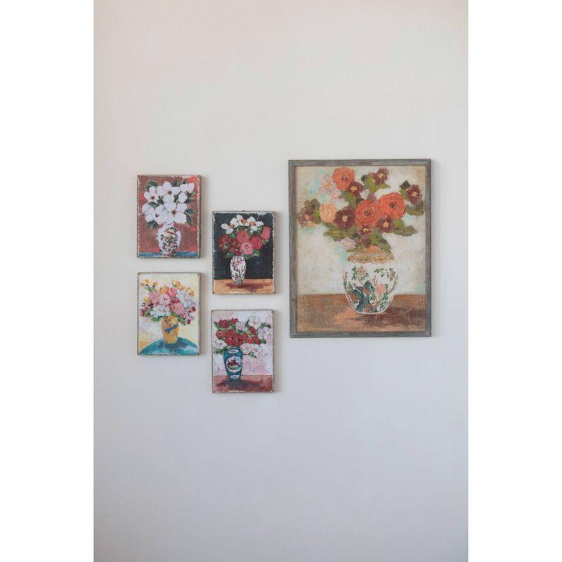 Set of 4 Multicolor Floral Canvas Paintings with Wood Frame