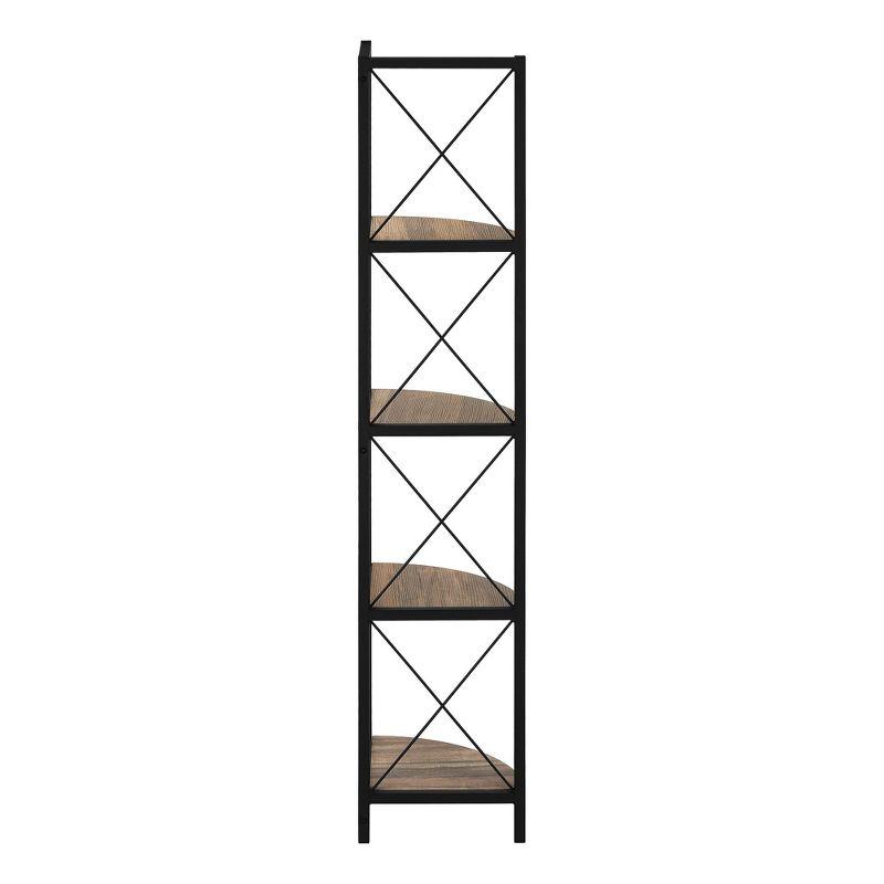 Monarch Specialties Bookshelf Bookcase Etagere Corner 4 Tier 60InchH Office Bedroom Metal Laminate Brown Black Contemporary Modern