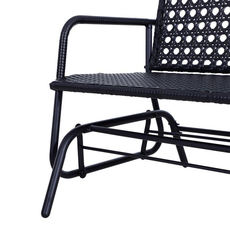 Outsunny Patio 2-Person Wicker Glider Bench Rocking Chair, Outdoor All-Hand Woven PE Rattan Loveseat for Patio, Garden, Porch, Lawn, Black