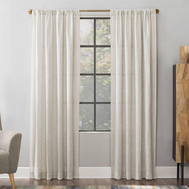 Ivory Sheer Crosshatch Linen Blend Curtain Panel