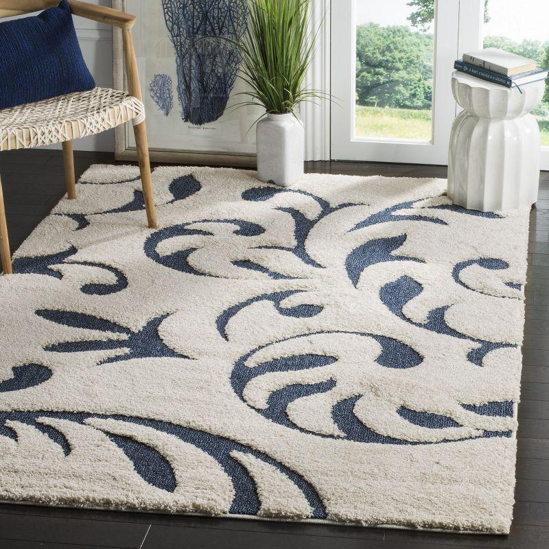 Lively Floral Blue & Cream Hand-Knotted Shag Rug