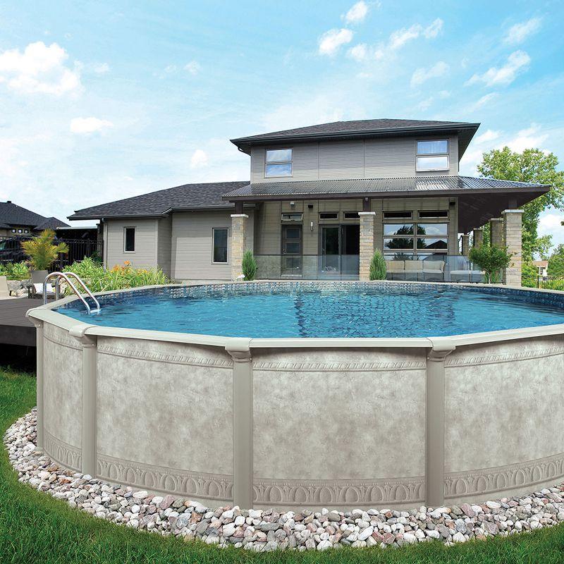 Aquarian Pools Khaki Venetian 21 Foot by 52 Inch Round Steel Outdoor Backyard Above Ground Family Swimming Pool with Skimmer and Liner Not Included