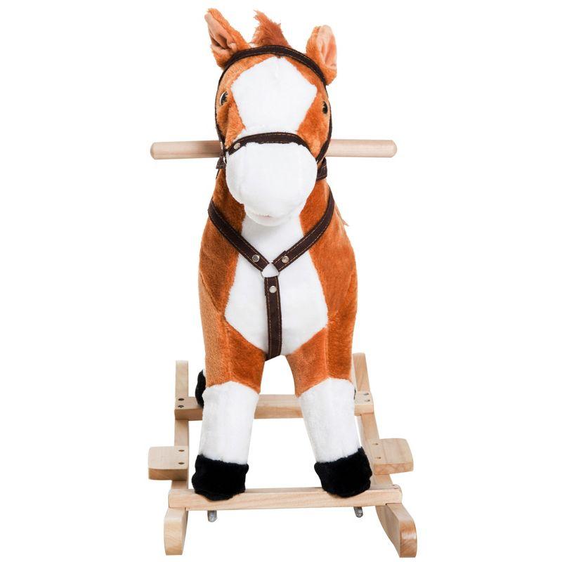 Qaba Kids Plush Toy Rocking Horse Ride on with Realistic Sounds -  Brown