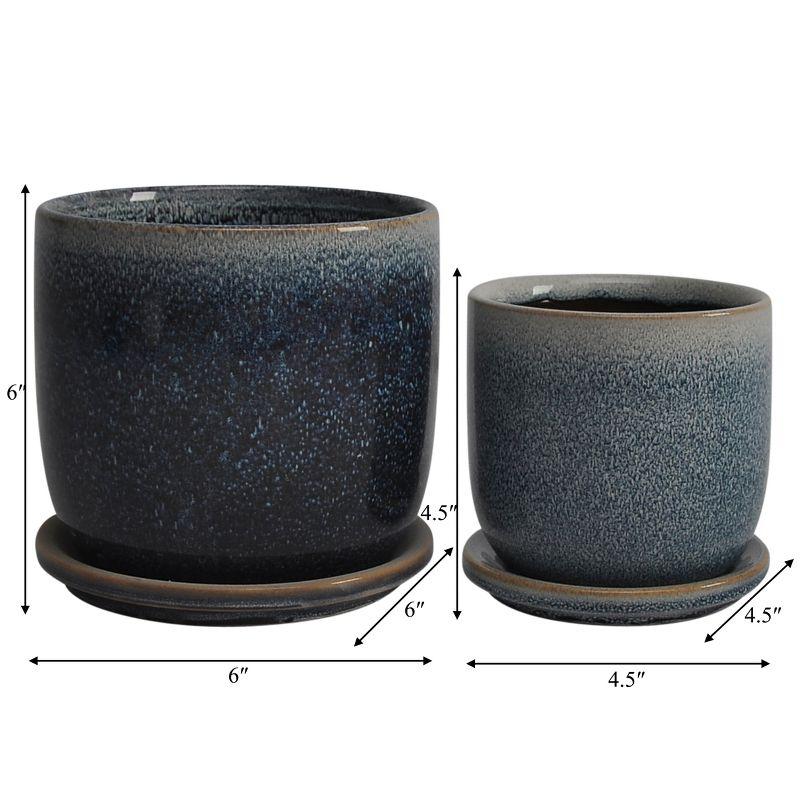 Sagebrook Home 2pc Ceramic Indoor Outdoor Planter Pots with Saucers Aqua: Hand-Painted, Rust-Resistant, Freestanding Set