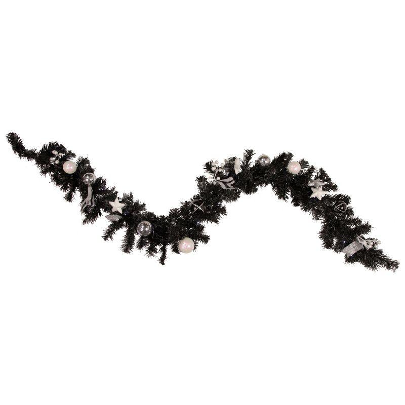 6' x 10" Pre-Lit Decorated Black Pine Artificial Christmas Garland Cool White LED Lights