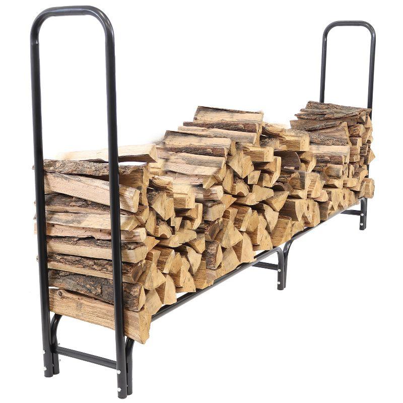 Sunnydaze Indoor/Outdoor Powder-Coated Steel Fire Pit or Fireplace Firewood Log Rack Holder - 8' - Black