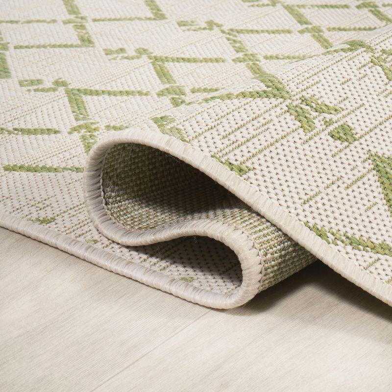 5' x 5' Ourika Moroccan Geometric Textured Weave Indoor/Outdoor Area Rug, Cream/Green - JONATHAN Y