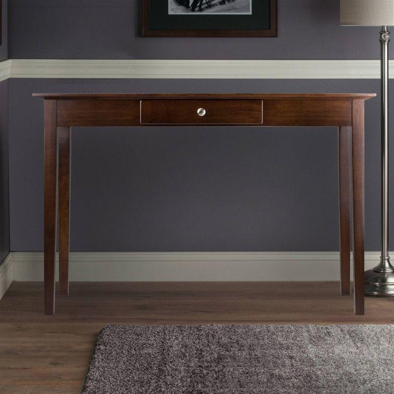 Transitional Antique Walnut Rectangular Console Table with Storage