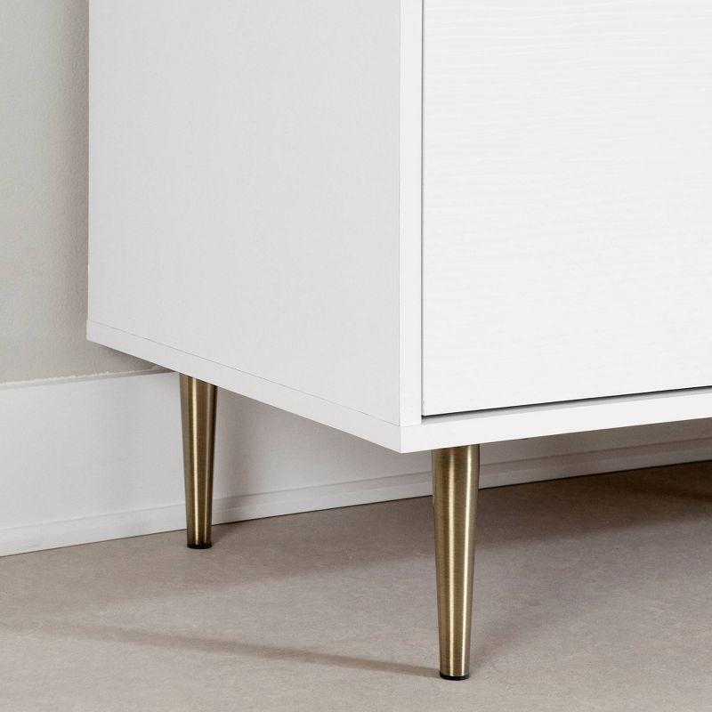 South Shore Koryn Desk Pure White: L-Shaped, Power Bar, Lockable File Drawer, Brass Legs