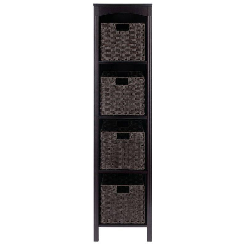 Winsome 55.98" 5pc Terrace Storage Shelf with Baskets Espresso/Chocolate: Slim Design, 4-Tier, Wood Frame