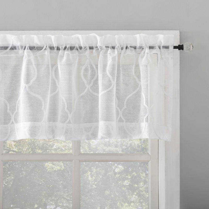 No. 918 Semi-Sheer Allerton Embroidered Trellis Curtain Valance and Tiers Set White