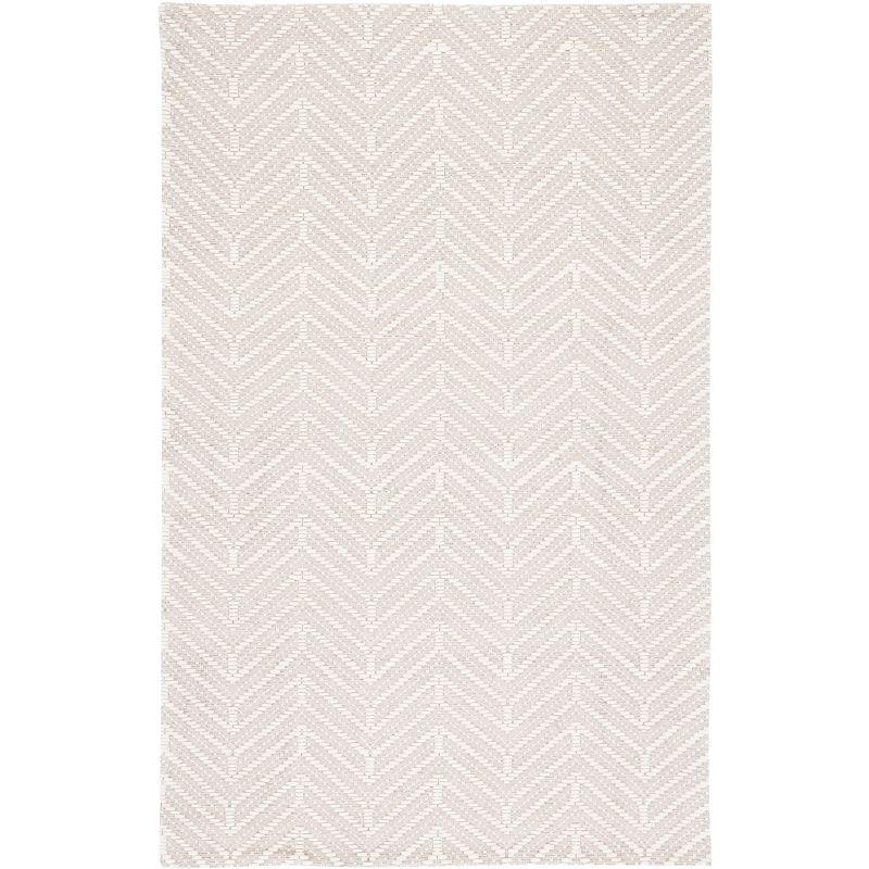 Marbella Ivory Beige 4' x 6' Chevron Wool Area Rug