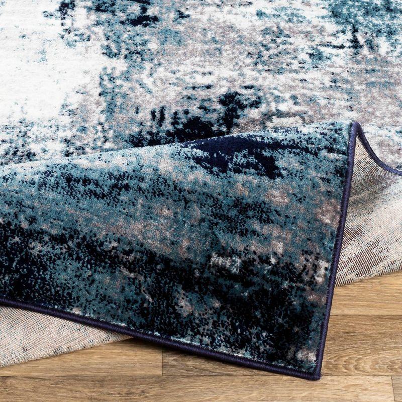 Blue Abstract Synthetic Washable Reversible Rectangular Rug