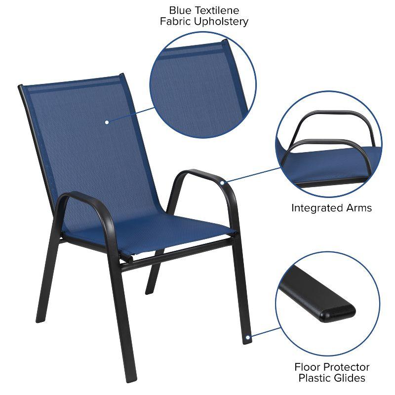 Flash Furniture 4 Pack Brazos Series Navy Outdoor Stack Chair with Flex Comfort Material and Metal Frame