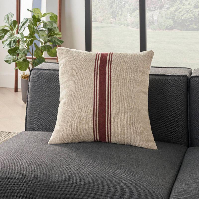 20"x20" Oversize Life Styles Woven Cotton Linen Striped Indoor Square Throw Pillow Maroon - Mina Victory