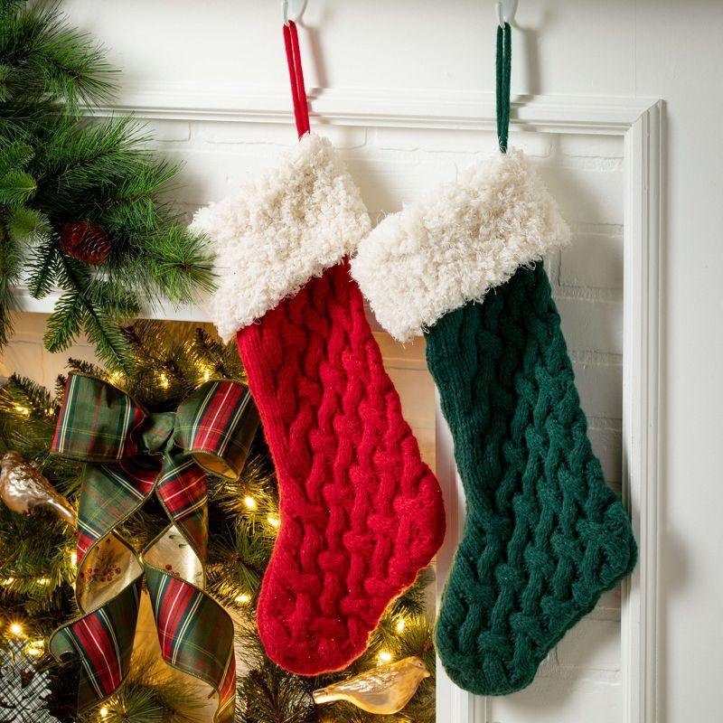 24.5" Christmas Knitted Red & Green Stocking Set of 2