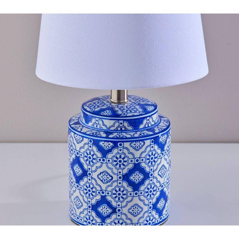 Adesso (Set of 2) Polly Bonus Table Lamps White and Blue: Ceramic Base, Polyester Drum Shade, ETL Listed