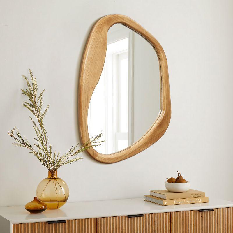 LuxenHome Natural Pine Wood Frame Irregular Oblong Wall Mirror Brown