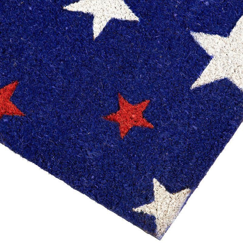 Northlight Blue Coir Red and White Stars Americana Outdoor Doormat 18" x 30"