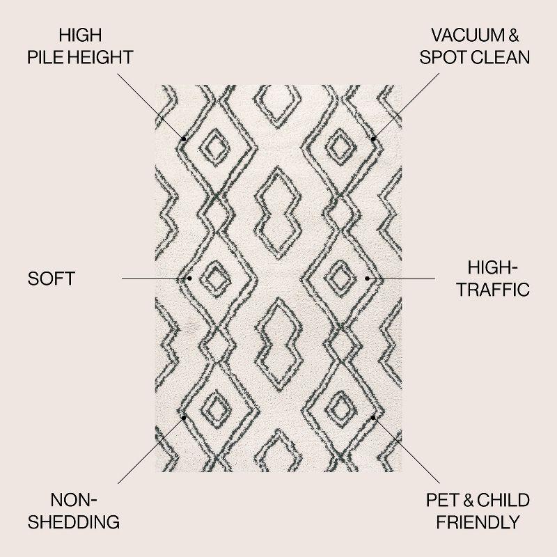5'x8' Deia Moroccan Style Diamond Shag Area Rug, White/Black - JONATHAN Y