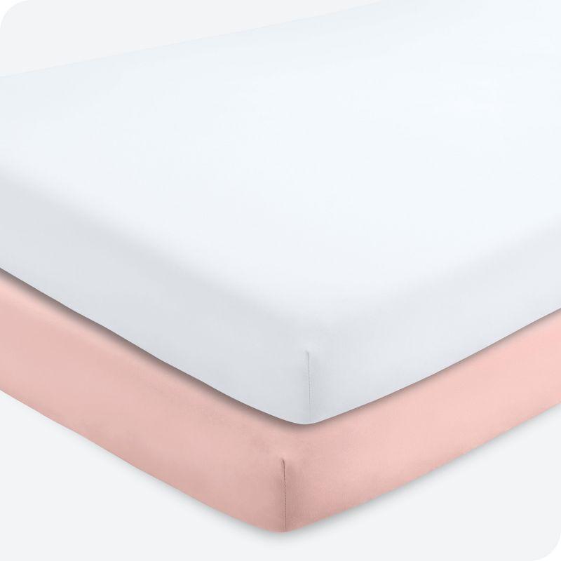 Fitted Crib Microfiber Sheet Pink Slipper/White 2pk by Bare Home
