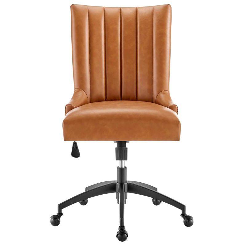 Modway Empower Channel Tufted Vegan Leather Office Chair Tan: Retro Modern Style, Adjustable, Swivel Desk Chair with Casters/Wheels