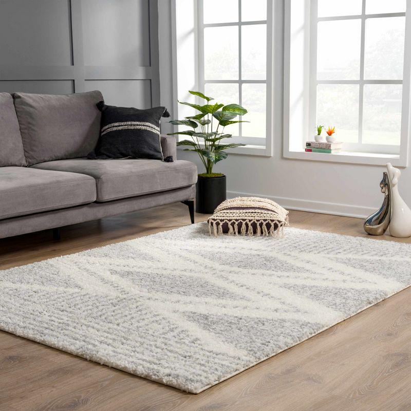 Gala Southwestern Shaggy Plush Grey/Beige/Cream Area Rug