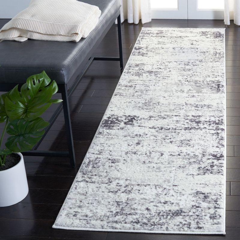 Ivory and Grey Abstract Reversible Synthetic Runner Rug