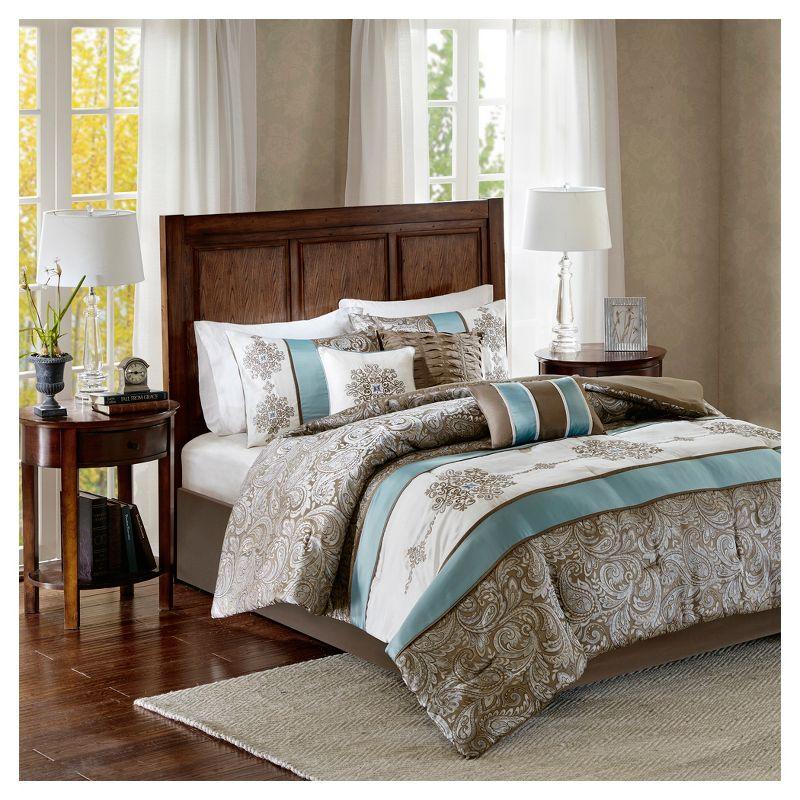 Caroline Queen Brown and Blue Jacquard Comforter Set