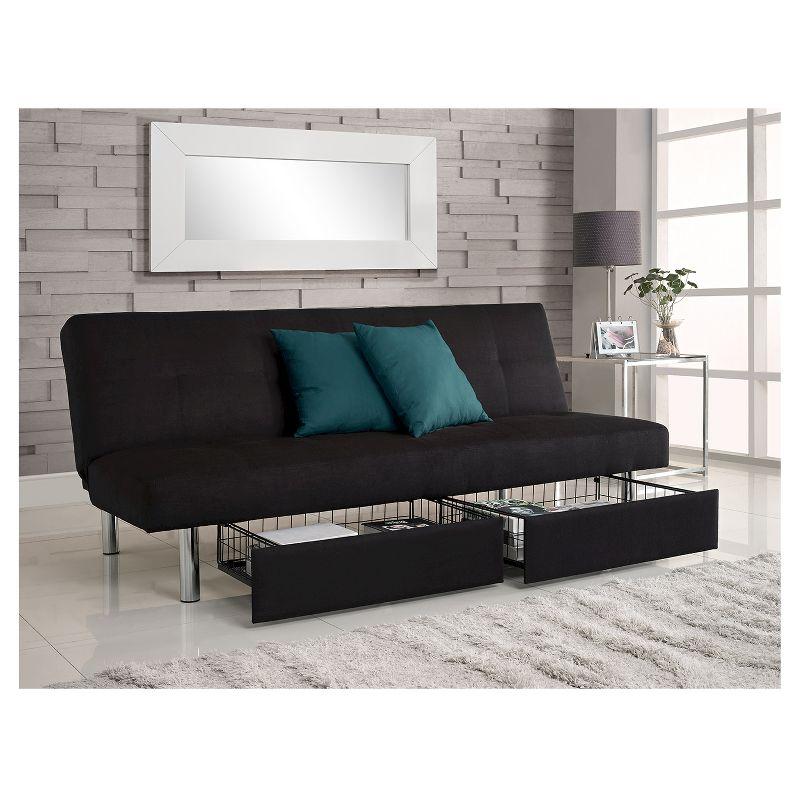 Sola Storage Futon Black - Dorel Home Products: Microfiber Upholstery, Sleeper with Compartments