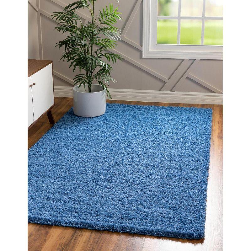 Luxurious Blue Solid Shag Synthetic 9' x 12' Area Rug