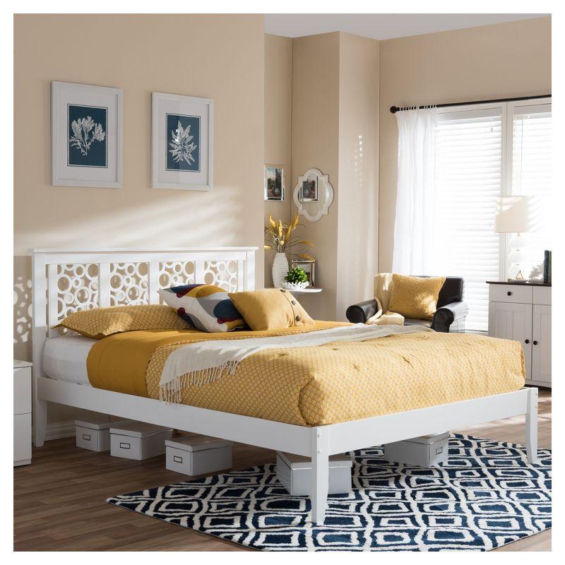 Celine Full-Size Geometric White Solid Wood Platform Bed