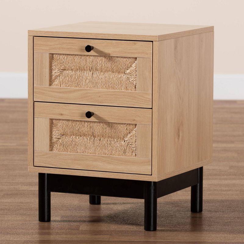 Baxton Studio Cherelle 2 Drawer End Table Light Brown/Black:Nightstand, Particle Board Construction