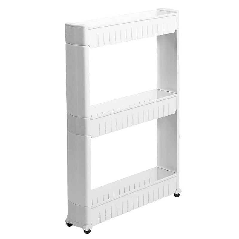 Slim White 3-Tier Rolling Kitchen Cart with Storage