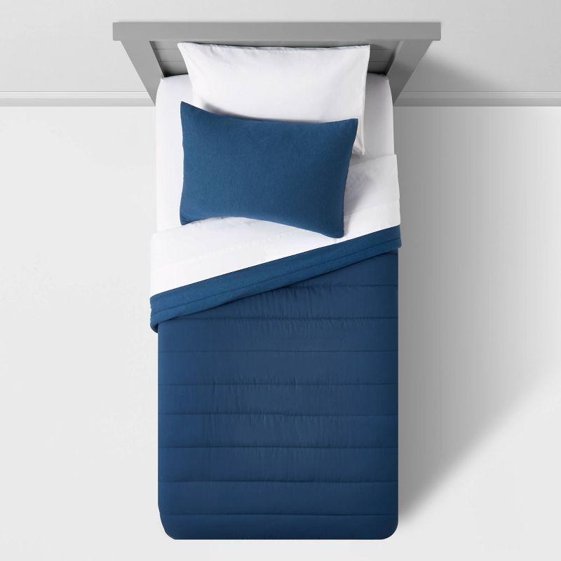 Twin Channel Jersey Kids' Comforter Set Navy - Pillowfort™: Twin Bedding, Quilted, OEKO-TEX Certified, 2-Piece Set