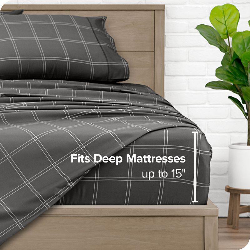 Full Modern Plaid Gray/White Microfiber Sheet Set