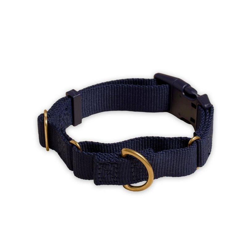 Medium Navy Recycled Martingale Dog Collar with Brass Buckle