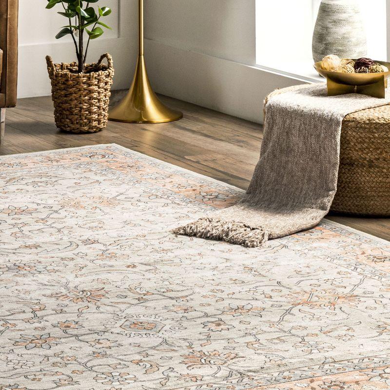 Nuloom Marlena Faded Floral Pet Friendly Machine Washable Area Rug, 8' x 10', Light Orange