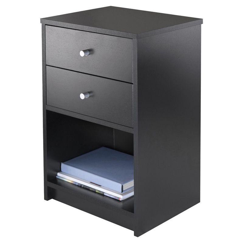 Ava Nightstand with 2 Drawers Black - Winsome: Contemporary Bedside Table, Sleek Design, Storage Shelf