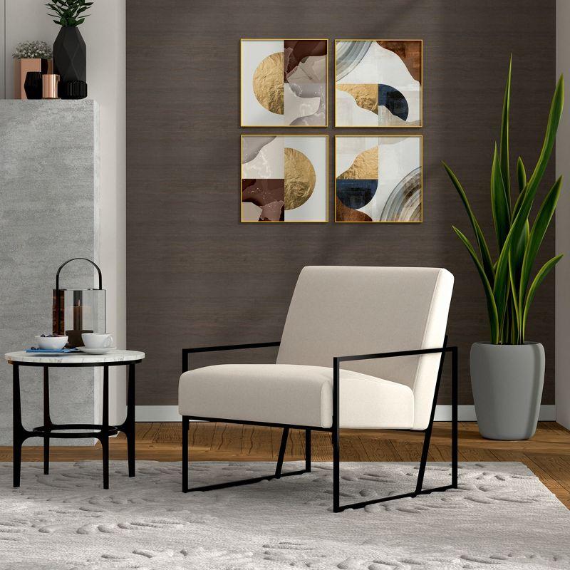 Cream Velvet and Metal Modern Accent Chair