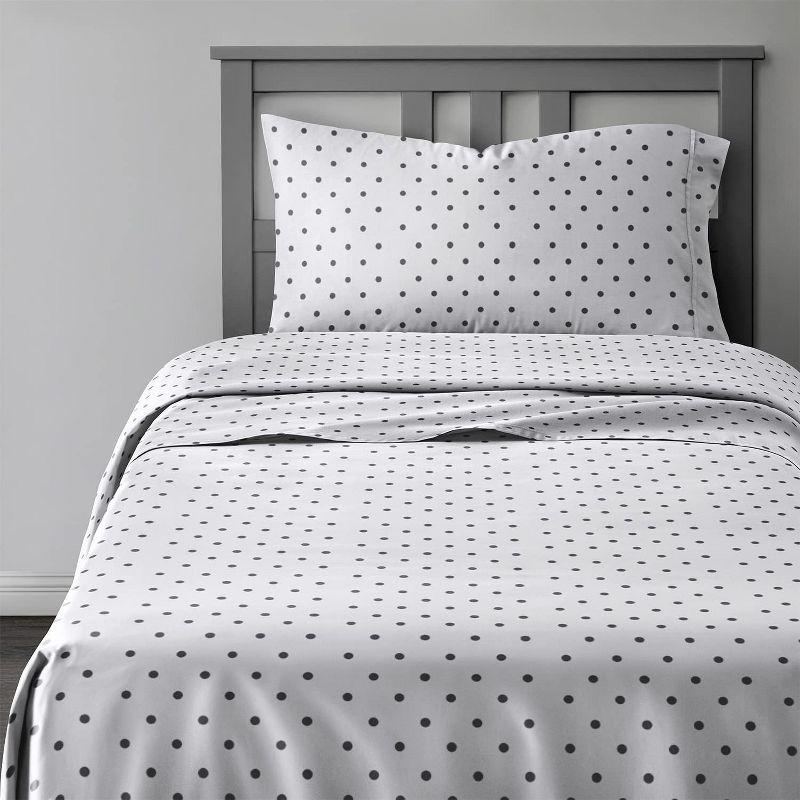 Kids Twin Black Polka Dot Microfiber Sheet Set