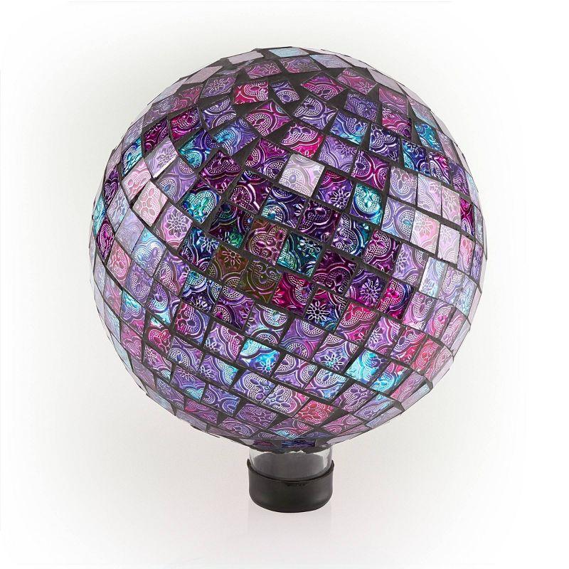 12" x 10" Indoor/Outdoor Embossed Pattern Glass Gazing Globe Purple - Alpine Corporation: Durable Polystone, LED Lights